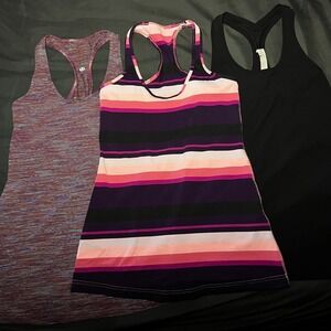 Lululemon Racerback Tank Top Lot of 3 Purple Pink Black Athletic Activewear Sz 8